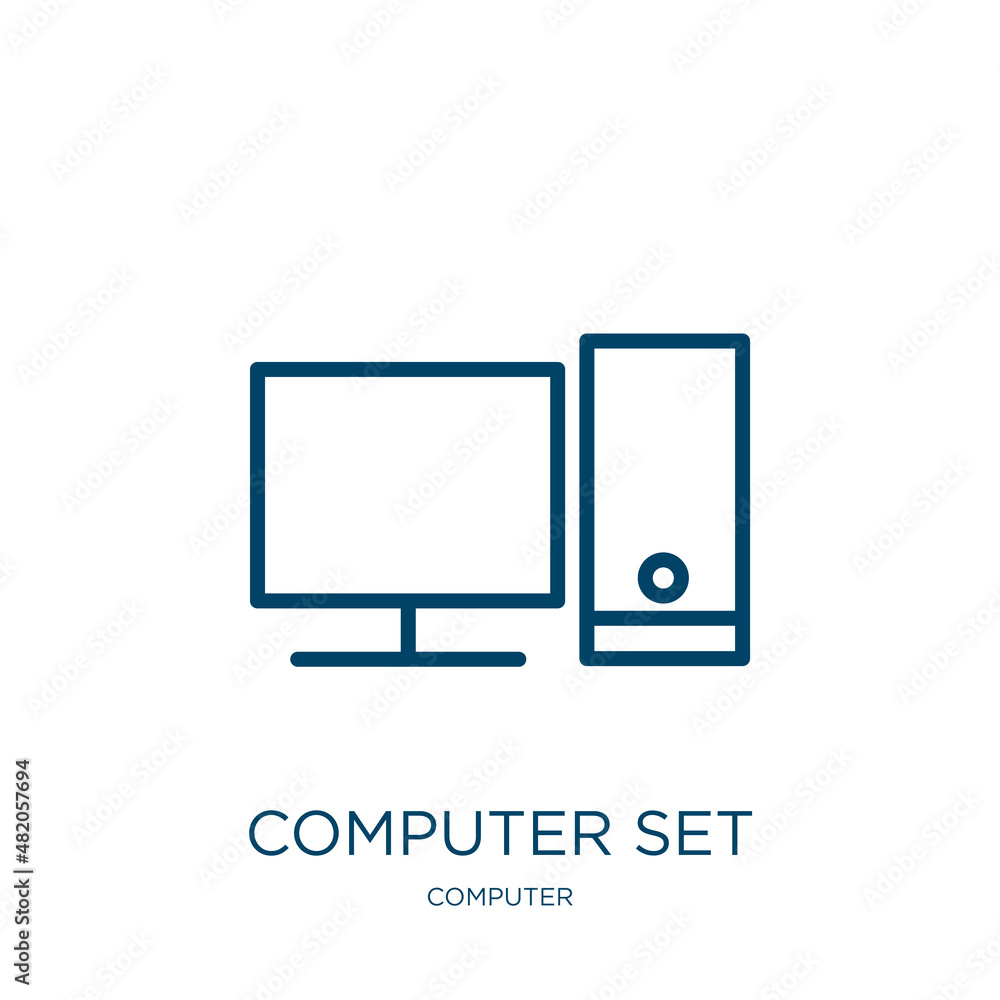 Poster computer set icon from computer collection. thin linear computer set, computer, business outline ico