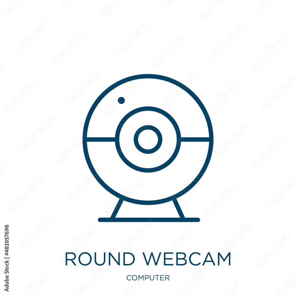 Poster round webcam icon from computer collection. thin linear round webcam, camera, technology outline ico