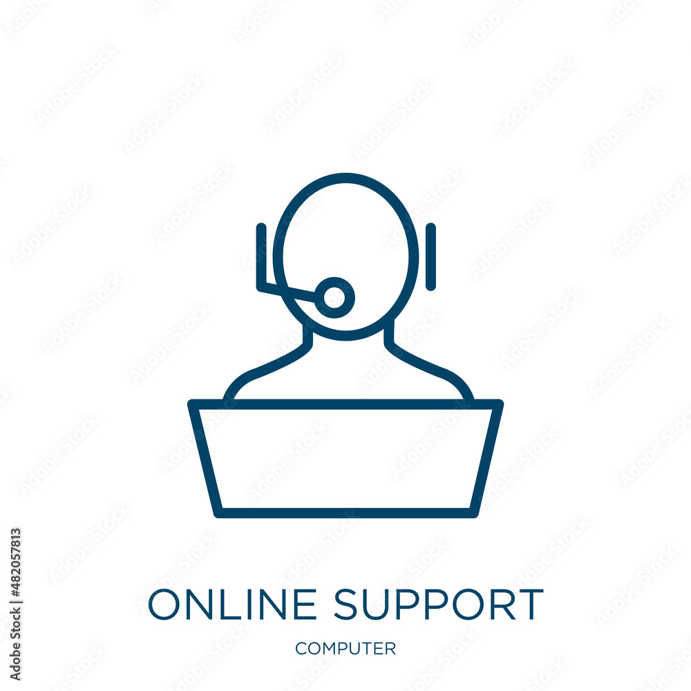 Poster online support icon from computer collection. thin linear online support, support, call outline icon