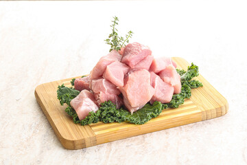 Raw pork meat cubes for coocking