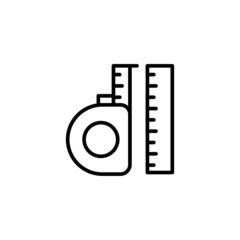 Construction ruler icon, outline style. Vector measurement ruler icon. Black icon. Modern flat design vector illustration, quality concept for web banner, web and mobile application, infographics.