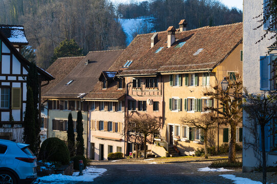 Regensberg im Winter Kanton Z&uuml;rich, Schweiz, Januar. 