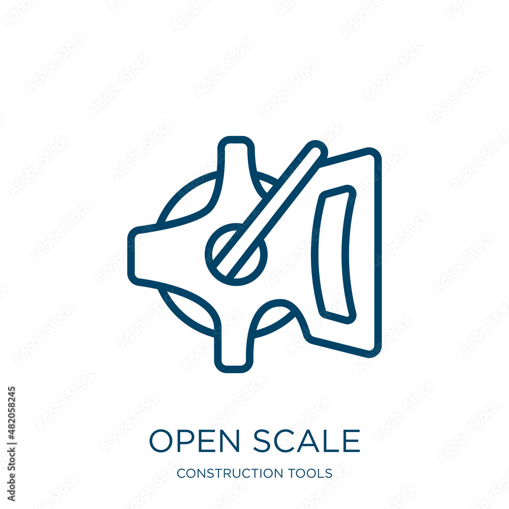 Poster open scale icon from construction tools collection. Thin linear open scale, scale, open outline icon isolated on white background. Line vector open scale sign, symbol for web and mobile