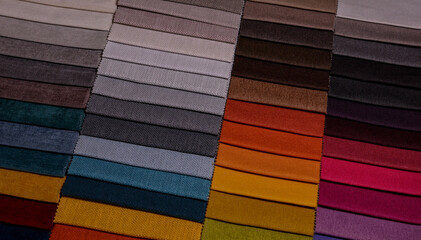 Samples of furniture fabrics.Multicolor fabric texture background.