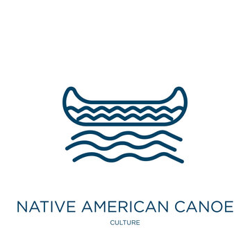 native american canoe icon from culture collection. Thin linear native american canoe, canoe, american outline icon isolated on white background. Line vector native american canoe sign, symbol for web
