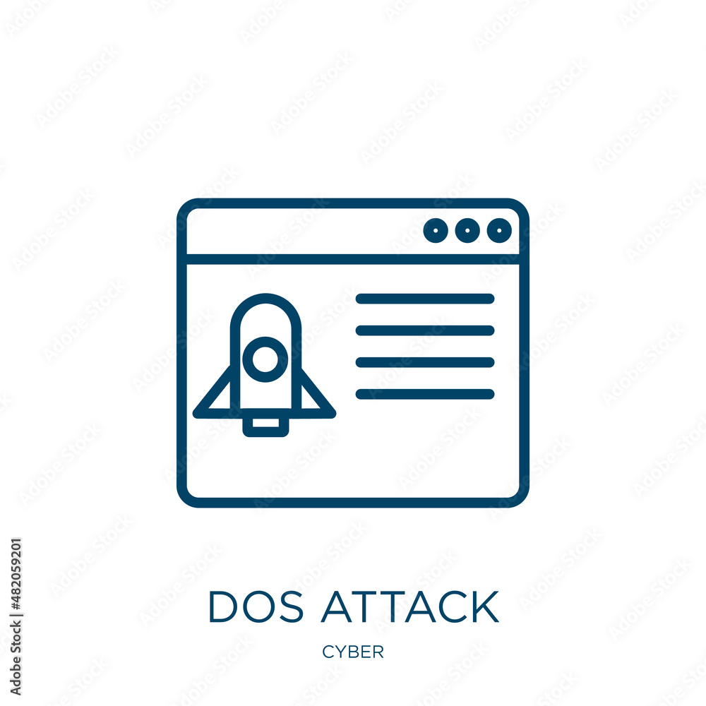 Poster dos attack icon from cyber collection. thin linear dos attack, dos, ddos outline icon isolated on wh