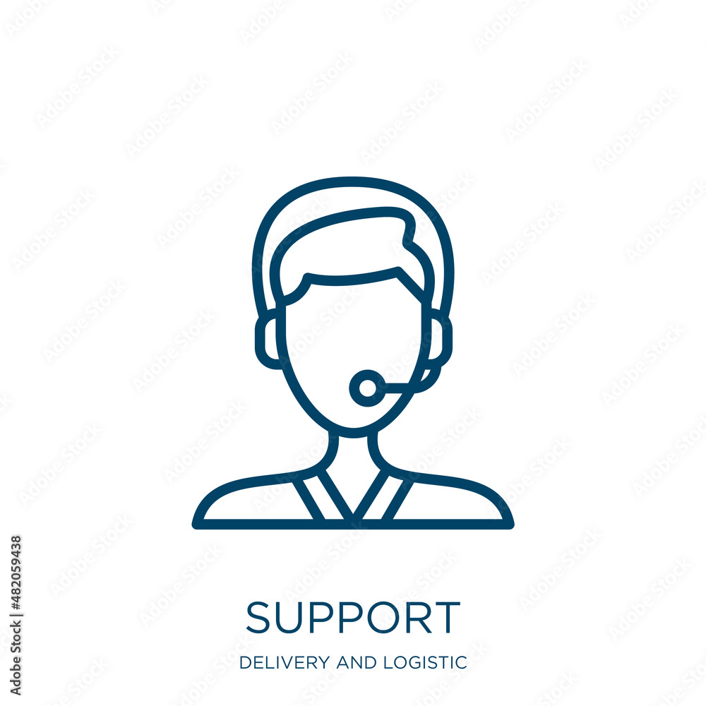 Poster support icon from delivery and logistic collection. thin linear support, man, human outline icon iso