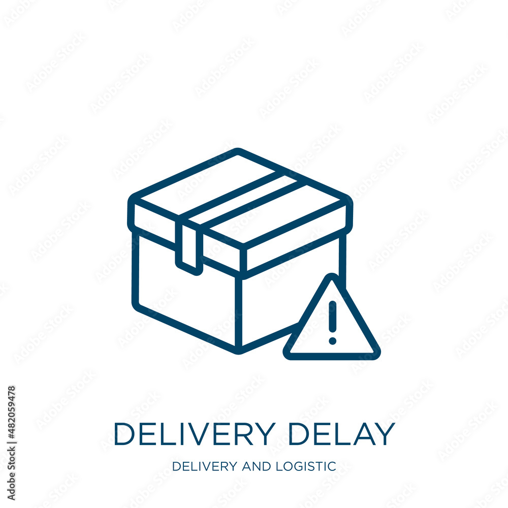 Poster delivery delay icon from delivery and logistic collection. Thin linear delivery delay, delivery, delay outline icon isolated on white background. Line vector delivery delay sign, symbol for web and