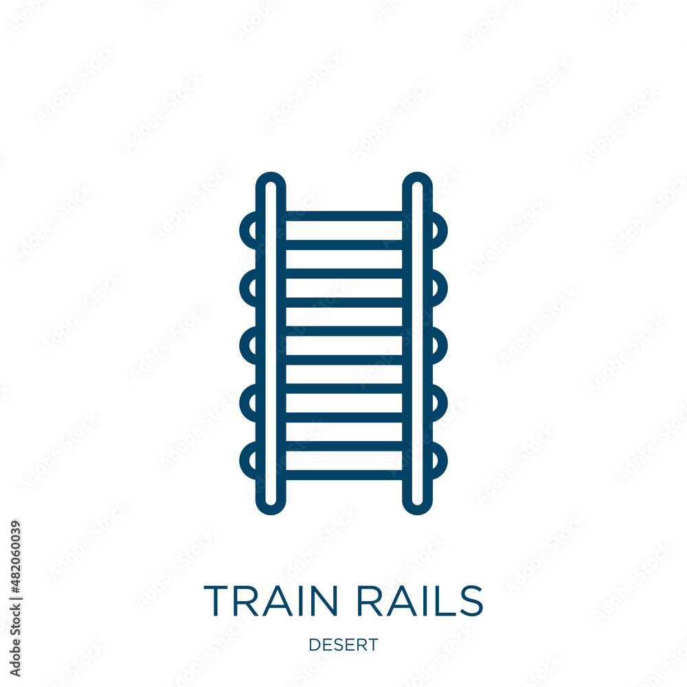 Poster train rails icon from desert collection. thin linear train rails, train, rail outline icon isolated 