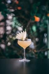 Appletini cocktail served with fresh apple garnishing on the top