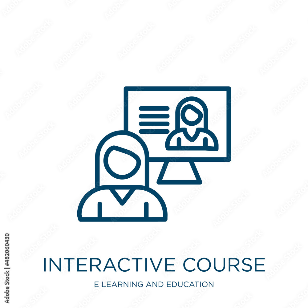 Poster interactive course icon from e learning and education collection. thin linear interactive course, ed