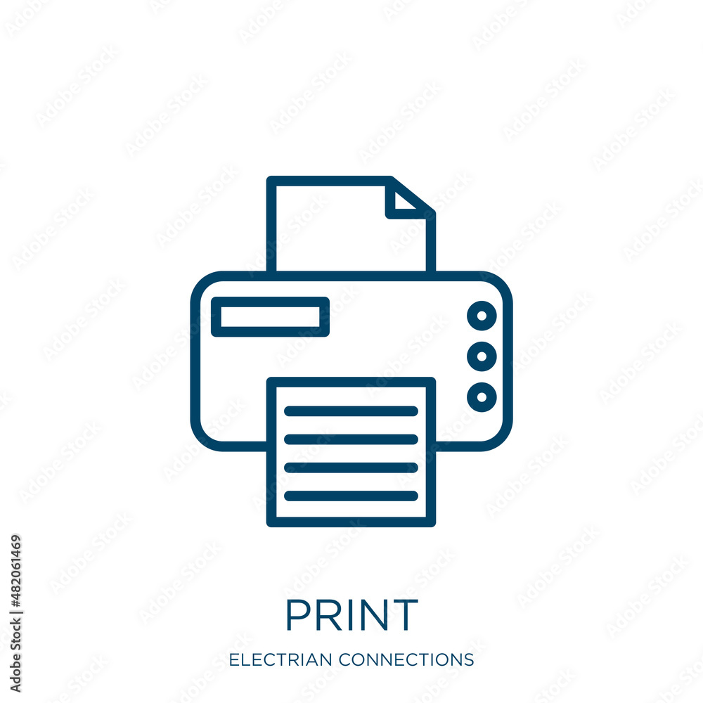 Poster print icon from electrian connections collection. thin linear print, business, paper outline icon is