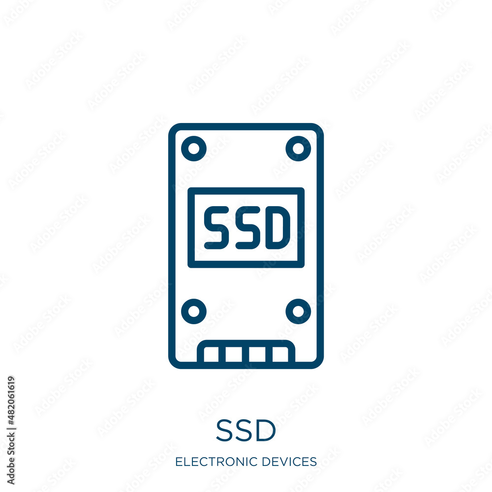 Poster ssd icon from electronic devices collection. thin linear ssd, laptop, memory outline icon isolated o