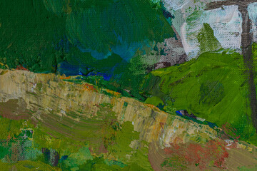 Abstract background closeup of a painting with brushstrokes. Rough art paint smear. Large multicolor spots of brush strokes and palette knife on the canvas