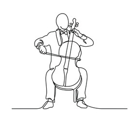 Man playing cello one line illustration © Mariia
