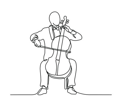 Man playing cello one line illustration