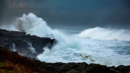 Fototapeta na wymiar Huge waves on the Oregon coast near Depoe Bay during a winter storm