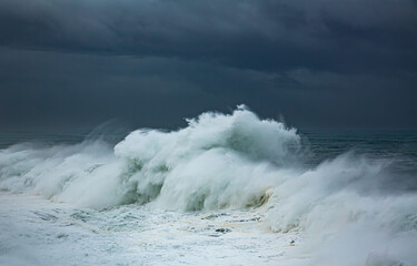 Huge waves on the Oregon coast near Depoe Bay during a winter storm