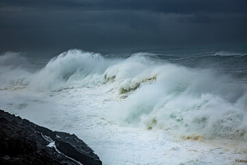Huge waves on the Oregon coast near Depoe Bay during a winter storm