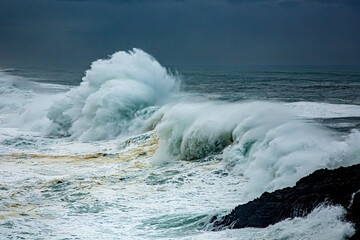 Huge waves on the Oregon coast near Depoe Bay during a winter storm