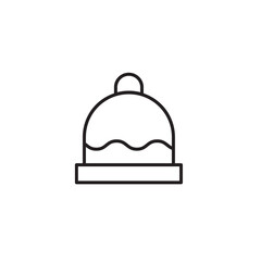 Winter hat icon. Vector in simple flat design, outline. Knit wool beanie with pompom isolated on white background. Illustration for graphic, web, logo, app, UI. Outerwear symbol.