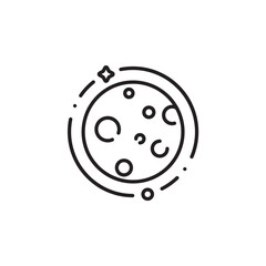 Full moon with craters in line art style. Simple icon of clear weather at night. Monochrome fullmoon circle with porous. Moon icon isolated on white background.
