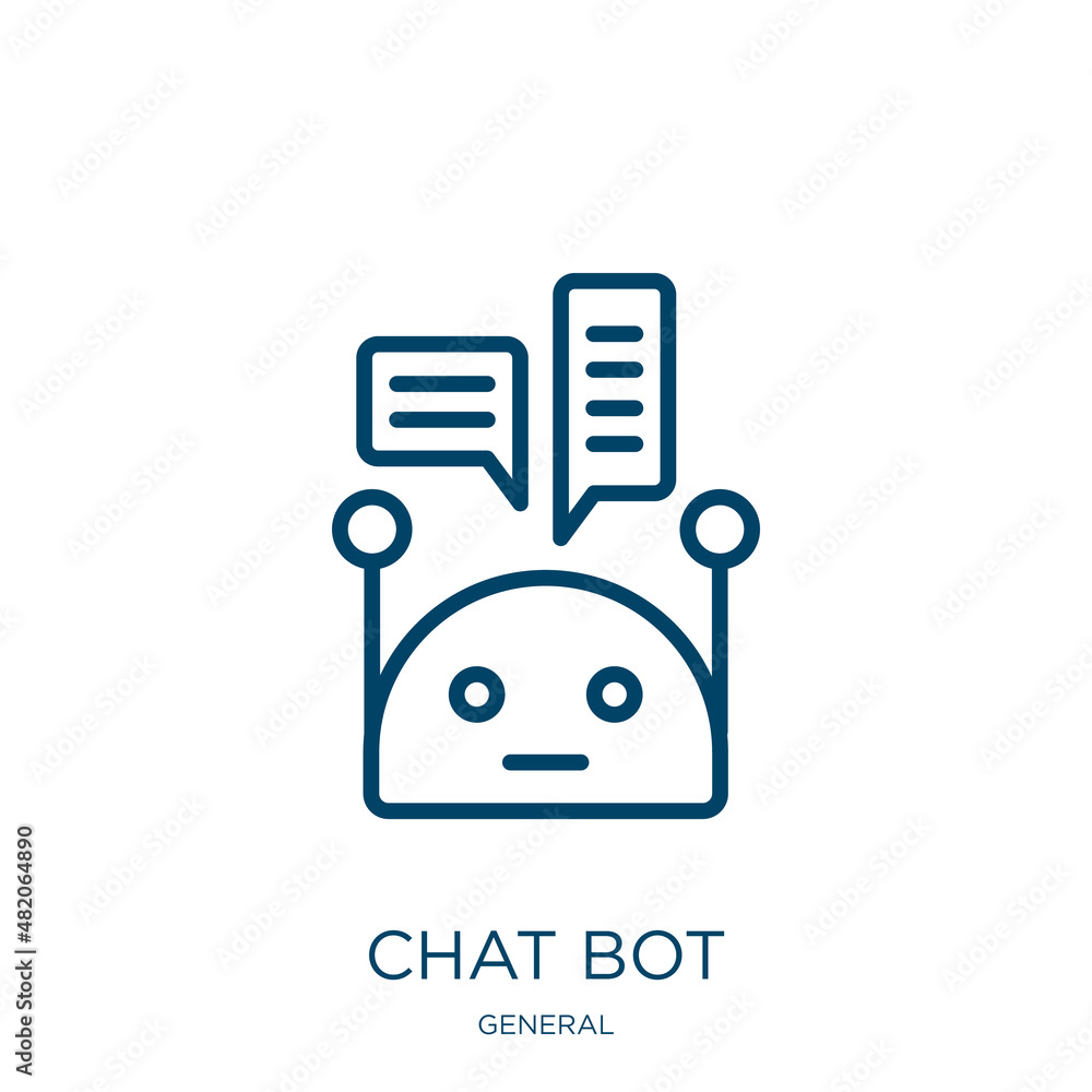Poster chat bot icon from general collection. thin linear chat bot, bot, artificial outline icon isolated o