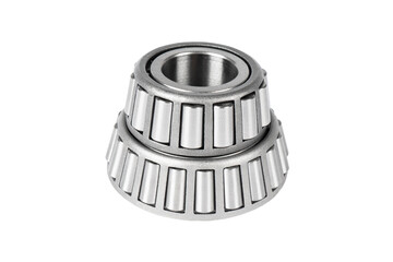 Metal silver ball bearing with balls on white isolated background. Industrial bearing. Set ball...