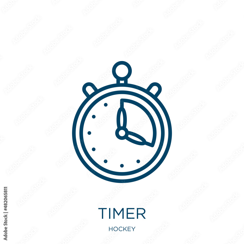 Poster timer icon from hockey collection. thin linear timer, business, stopwatch outline icon isolated on w