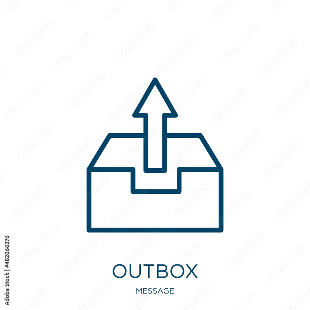 Poster outbox icon from message collection. thin linear outbox, post, mail outline icon isolated on white b