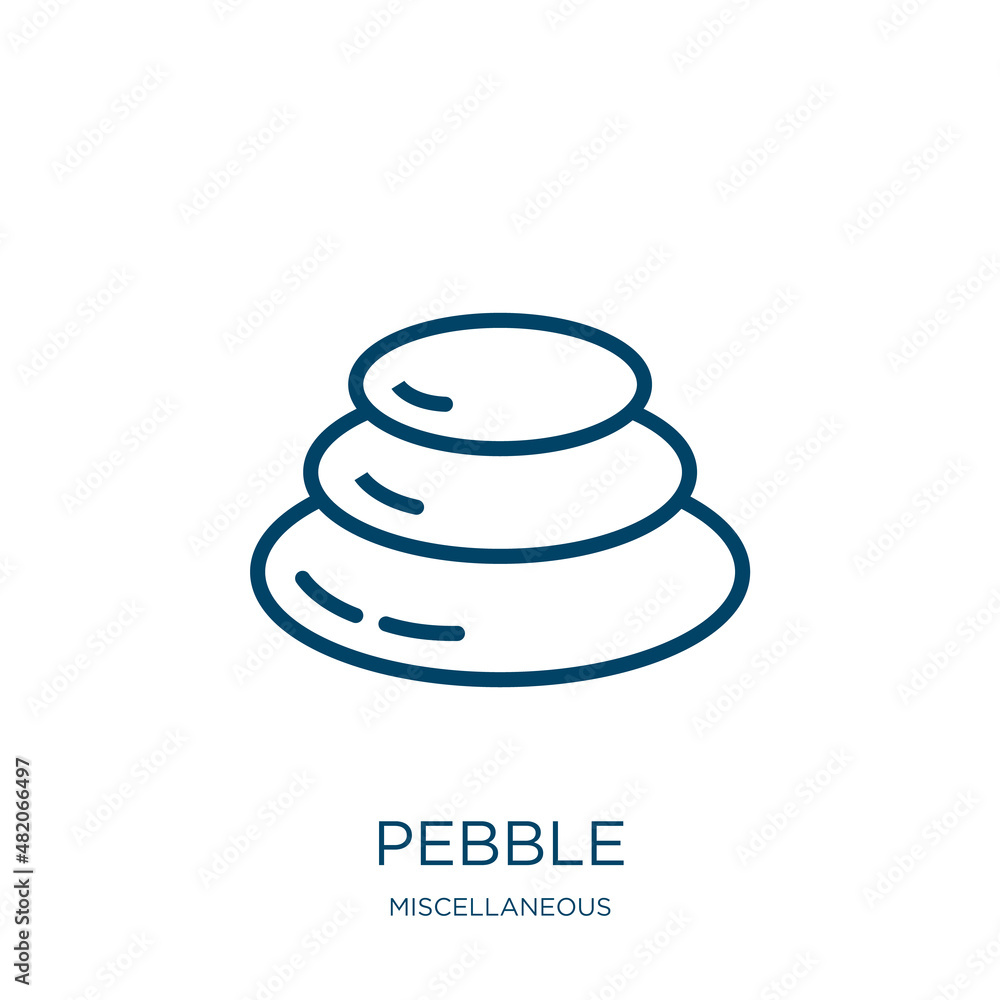 Poster pebble icon from miscellaneous collection. thin linear pebble, balance, rock outline icon isolated o
