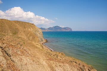 View of the Black Sea and the Kara Dag volcano in Crimea
