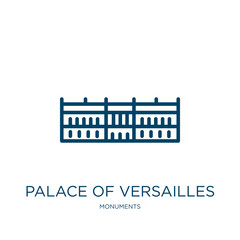 palace of versailles icon from monuments collection. Thin linear palace of versailles, versailles, france outline icon isolated on white background. Line vector palace of versailles sign, symbol for