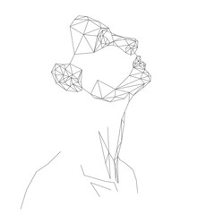 Linear triangular minimalistic illustration with face in profile and neck