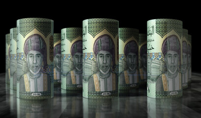 Oman Rial money banknotes roll 3d illustration - obrazy, fototapety, plakaty