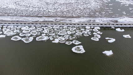 Pancake Ice Forming Over Lake Ontario, Canada