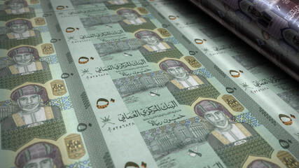 Oman Rial money banknotes print 3d illustration - obrazy, fototapety, plakaty
