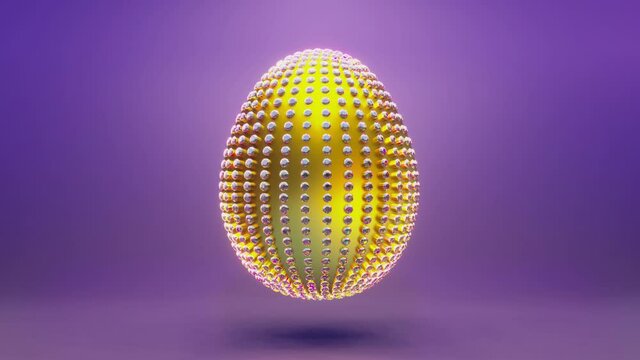 Golden Diamond Egg rotating on bright background. Happy easter 3d render egg. 4K seamless loop animation.