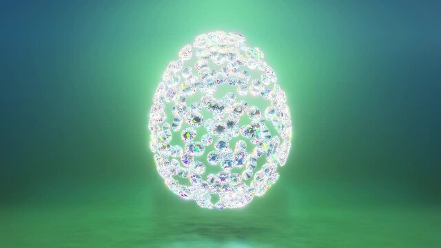 Diamond Egg rotating on bright background. Happy easter 3d render egg..4K seamless loop animation