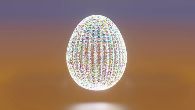 Diamond Egg rotating on bright background. Happy easter 3d render egg..4K seamless loop animation