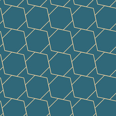 Fototapeta premium Golden geometric vector seamless patterns. Golden lines, triangles and rhombuses on an emerald green background. Modern illustrations for wallpapers, flyers, covers, banners, minimalistic decorations,