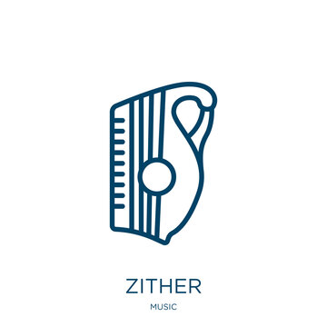 zither icon from music collection. Thin linear zither, music, string outline icon isolated on white background. Line vector zither sign, symbol for web and mobile