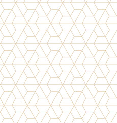 Golden geometric vector seamless patterns. Golden lines, triangles and rhombuses on a white background. Modern illustrations for wallpapers, flyers, covers, banners, minimalistic decorations