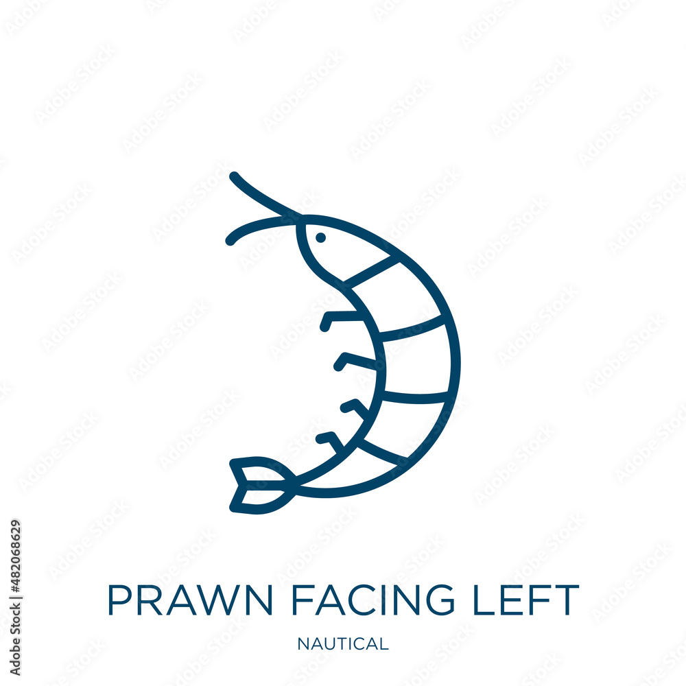 Aufkleber prawn facing left icon from nautical collection. thin linear prawn facing left, ship, hat outline ic