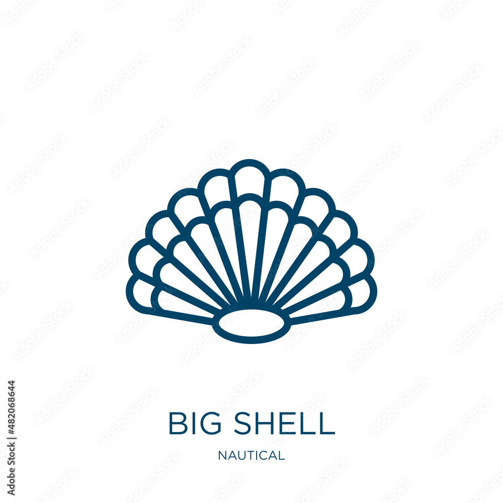 Poster big shell icon from nautical collection. thin linear big shell, ocean, shell outline icon isolated o