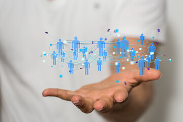 network holding in hand 3d connection data