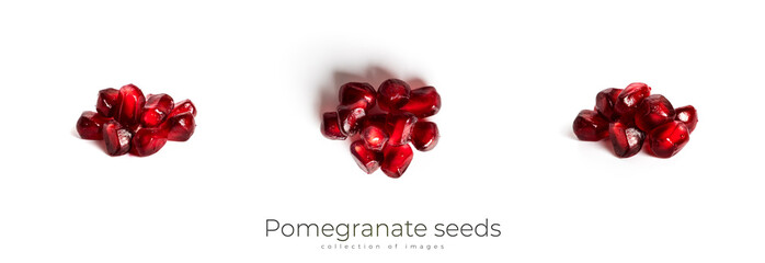 Pomegranate seeds isolated on white background. Pomegranate