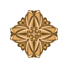 Rhombus ornament mandala. Brown doodle flower isolated on white background. Geometric element. Vector illustration.