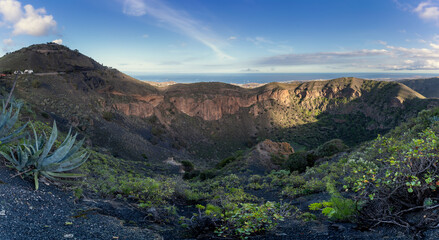 Panoramic view. Volcanic Caldera in Bandama. Gran Canaria. Canary Islands
