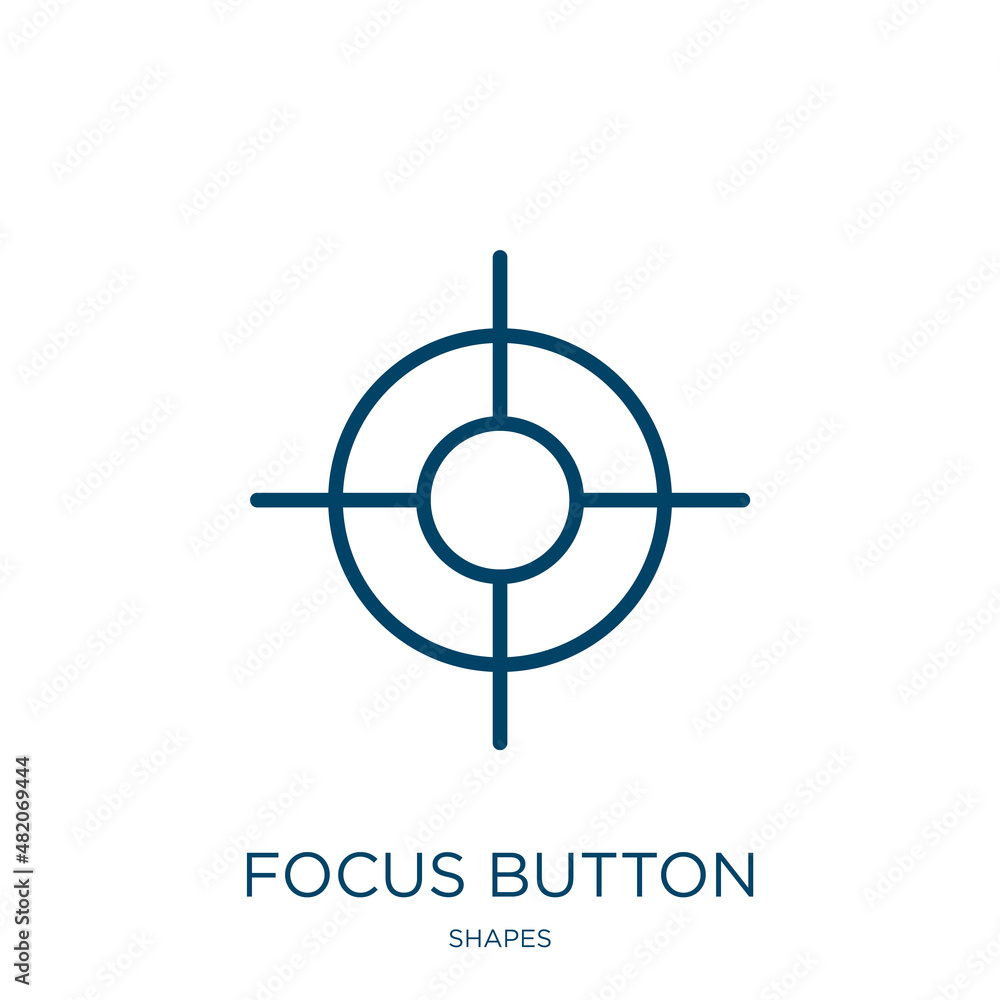 Poster focus button icon from shapes collection. thin linear focus button, focus, button outline icon isola